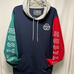 Brooklyn Cloth Navy Hoodie with Gray, Red, and Green Accents